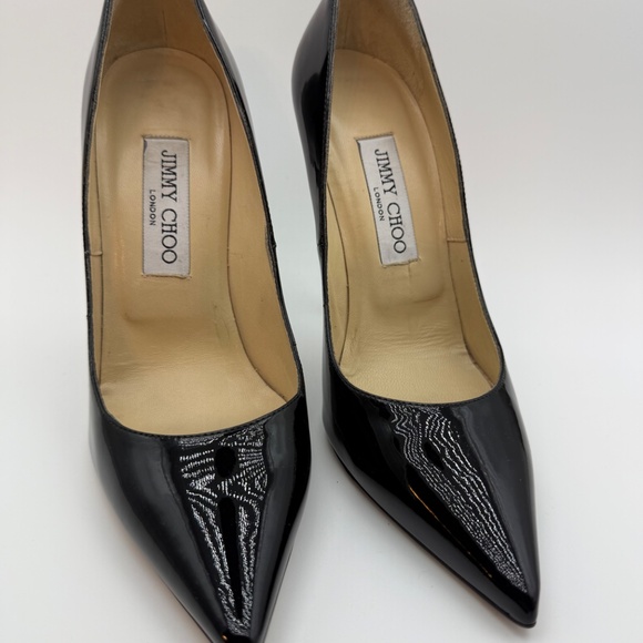 JIMMY CHOO ANOUK  BLACK PATENT PUMPS SIZE 37.5 - Picture 4 of 7